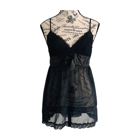 La SENZA Tops - Y2K La Senza Black Sheer Lace Babydoll Top — Coquette Goth Lingerie